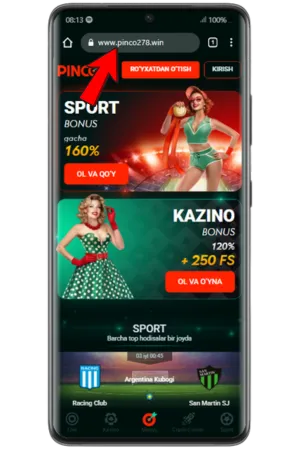 Сомонаи расмӣ Pinco Casino